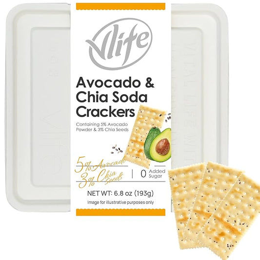V-LOONG Avocado Chia Soda Crackers, Vlife Baked Saltine Crackers, No Added Sugar Healthy Snacks (1