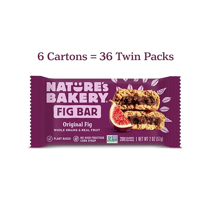 Nature?™s Bakery Whole Wheat Fig Bars, Original Fig, Real Fruit, Vegan, Non-GMO, Snack bar, 6 boxes