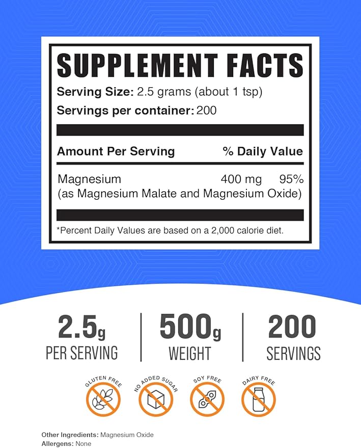 BulkSupplements.com Magnesium Malate Powder - Magnesium Supplements, High Bioavailabilty
