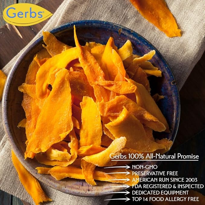 Gerbs Dried Mango Slices Unsweetened 2 lbs. | Dehydrated, Unsulfured, Resealable Bag | Naturally