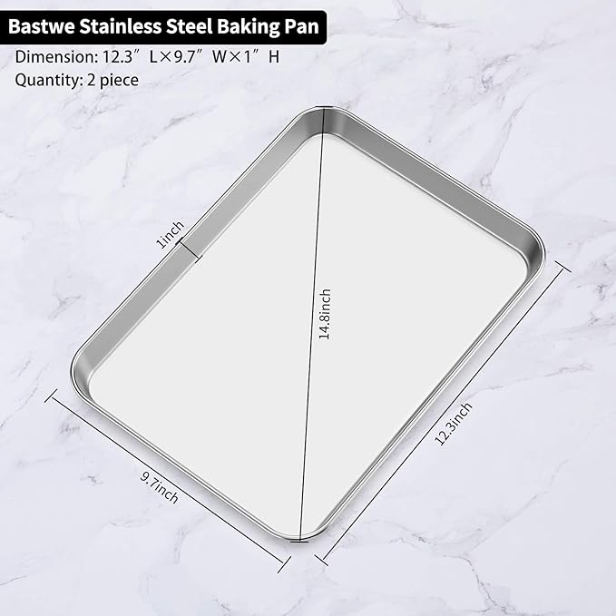 Baking Sheets 2 Pieces, Bastwe Cookie Sheets Set Stainless Steel Baking Pans Toaster Oven Tray
