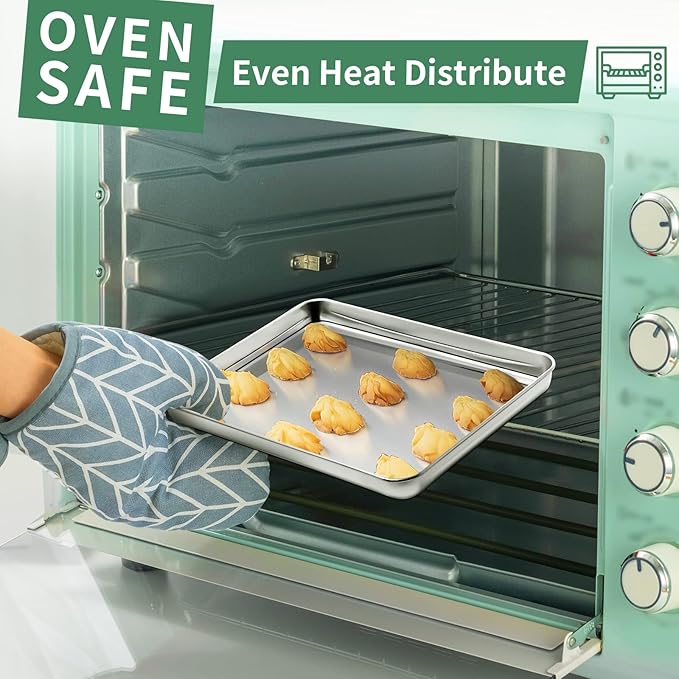 Baking Sheets Set of 2, HKJ Chef Cookie Sheets 2 Pieces Stainless Steel Baking Pans & Toaster Oven