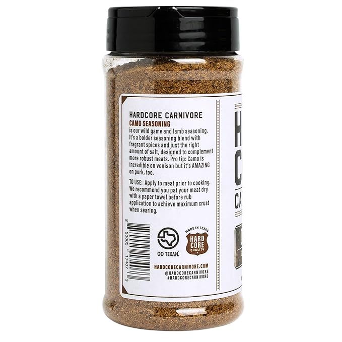 Hardcore Carnivore Camo - Wild Game and Lamb Seasoning (10.5 oz Shaker) Bold Texas-Made Spice Blend
