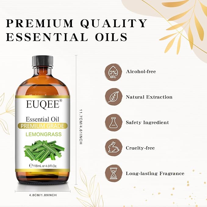 Lemongrass Essential Oil 118ml Premium Lemongrass Oil with Glass Dropper, Great for Diffuser