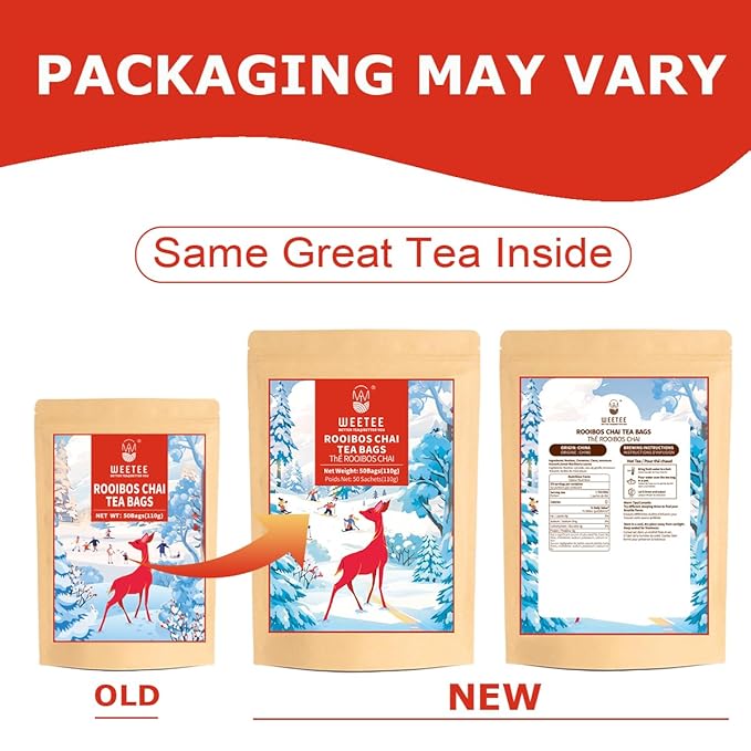 WT WEETEE Rooibos Chai Tea Bags, South African Red Tea with Cinnamon, Cloves, Cardamom, Natural