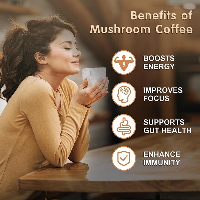 Mushroom Coffee, 6 Adaptogenic Mushrooms with Lion's Mane, Cordyceps, Turkey Tail & More, Instant