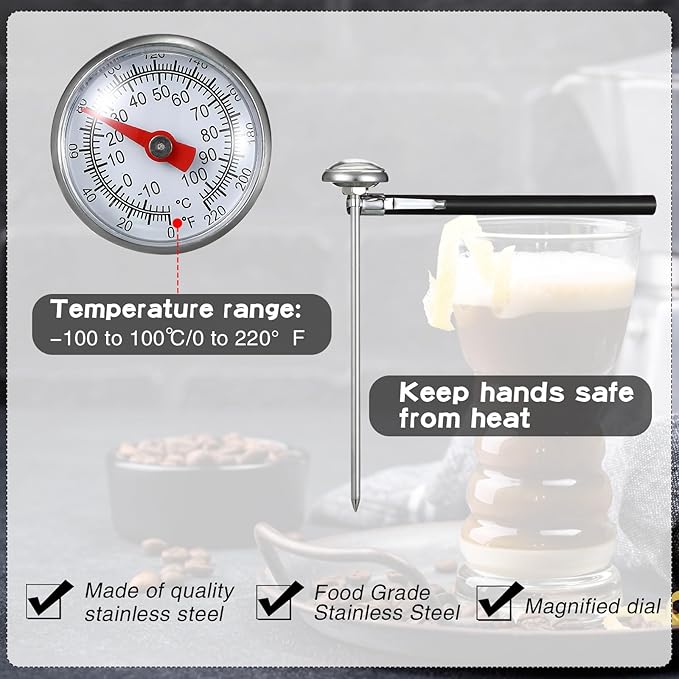 Xuhal 6 Pcs Stainless Steel Kitchen Thermometer with 5 Inch Long Stem 1 Inch Dial Thermometer Milk