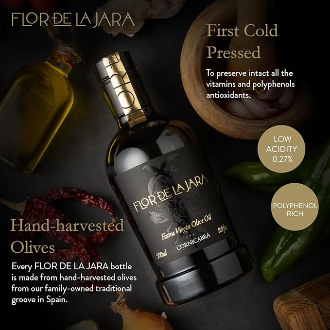 FLOR DE LA JARA Premium Extra Virgin Olive Oil from Spain, First Cold Pressed, Polyphenol-Rich