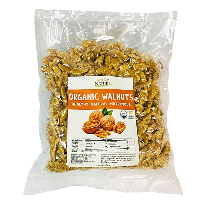 Beyond Nature Organic Raw Walnuts ??Unsalted 2 Pound (32 oz) Vacuum Sealed, Non GMO, No Salt, Low
