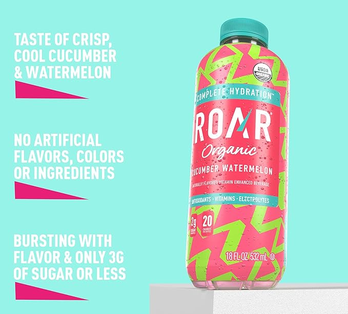 Roar Organic Electrolyte Infusions - USDA Organic - Cucumber Watermelon - with Antioxidants, B