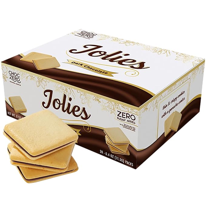 ChocZero Chocolate Cookies, Dark Chocolate Jolies, Gluten Free, No Added Sugar, 20 Crispy Chocolate