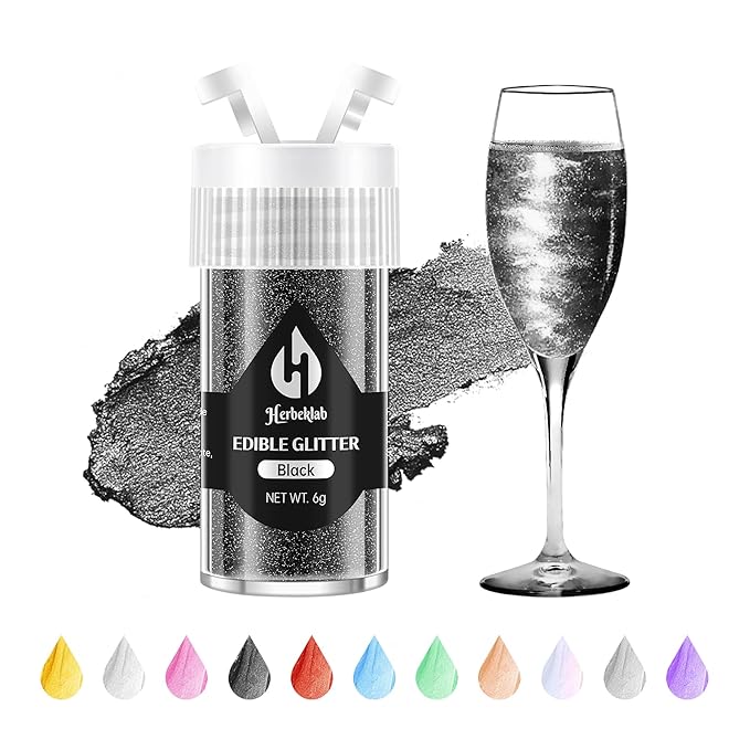 Black Edible Glitter ??6g Luster Dust Drink Glitter, Food Grade Shimmer Powder for Cocktails