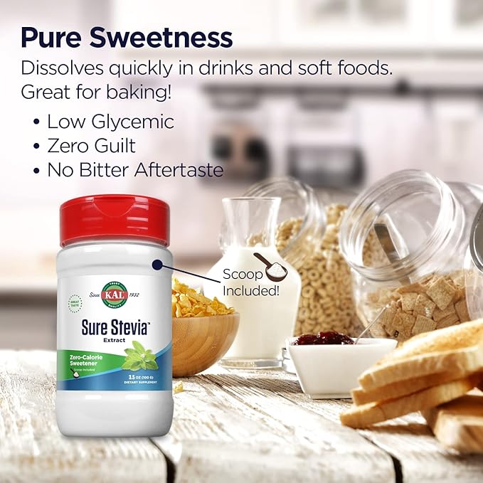 KAL Sure Stevia Extract Powder, Low Carb, Plant Based Stevia Sweetener, Great Taste, Zero Calories