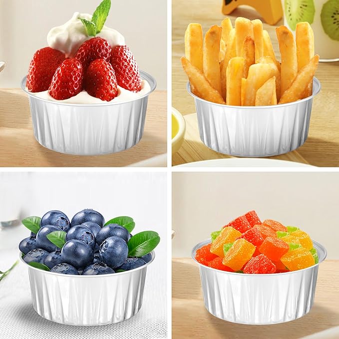 600 Pack Silver Bulk Packaging Mini Cake Pans With Lids, Alluminum Cupcake Containers, 5oz Dessert