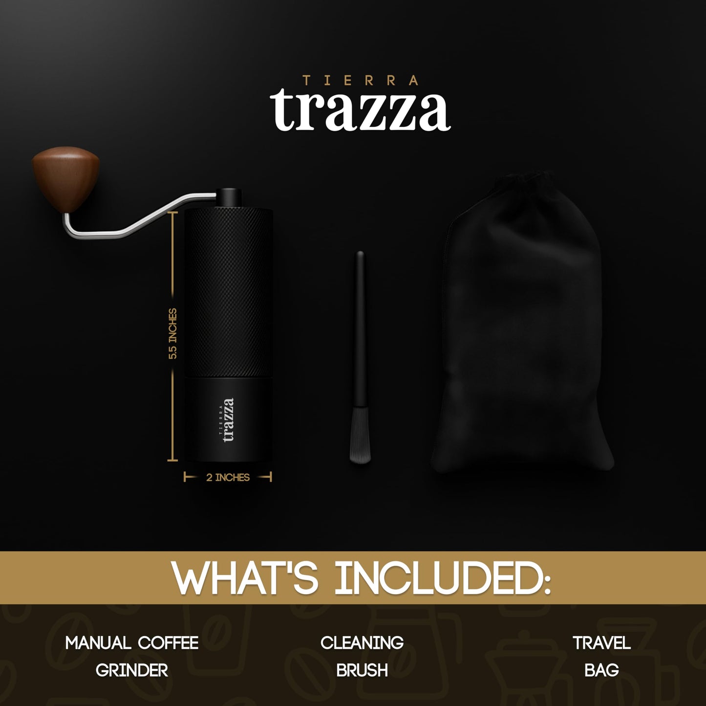 Tierra Trazza Manual Coffee Grinder, Conical Burr Coffee Grinder with Stainless Steel Burrs &