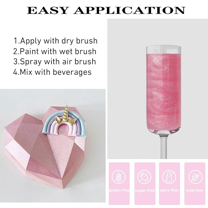 Edible Pink Luster Dust for Cake Decorating ??0.35oz Colaele Gold Shimmering Edible Glitter Dust