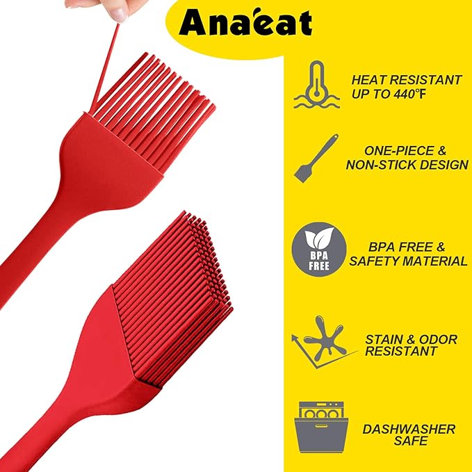 Anaeat High Heat Resistant Silicone Basting Pastry Brush Set of 2- Hygienic One-Pieces Design