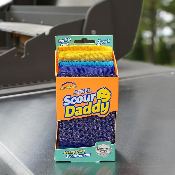 Scrub Daddy BBQ Grill Cleaner Kit - Bristle Free Grill Brush with Refill + Scour Daddy Steel Sponge