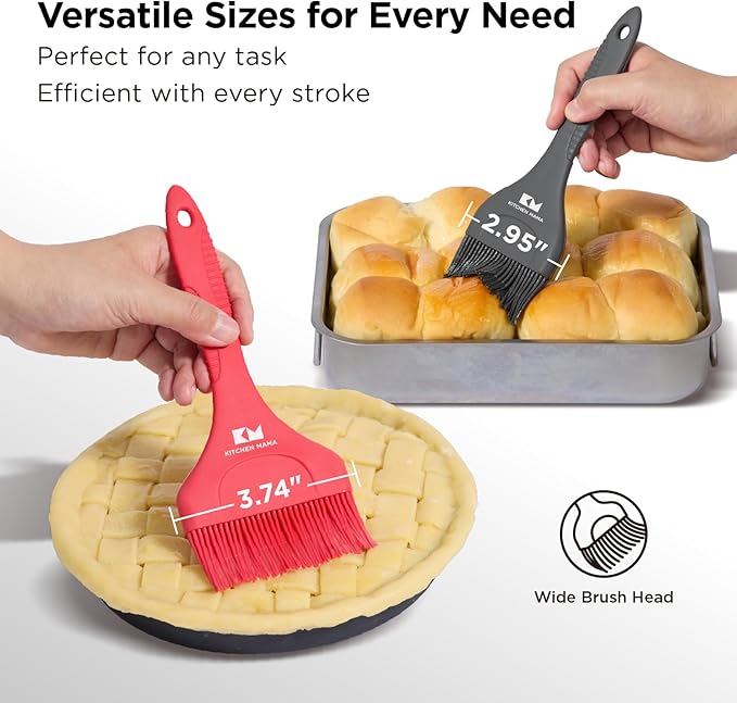 Kitchen Mama Platinum Silicone Extra Wide Pastry & Basting Brush Utensil Set ??Heat Resistant