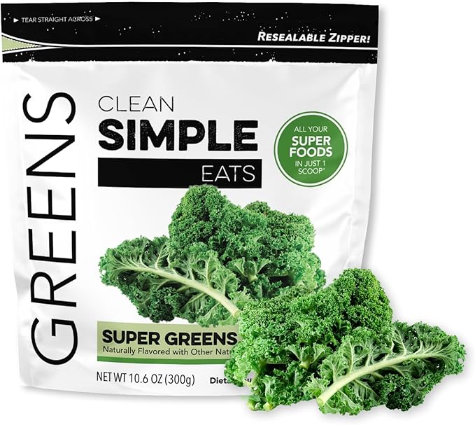Clean Simple Eats Super Greens Powder, Naturally Flavored Greens Powder with Chlorella, Spirulina