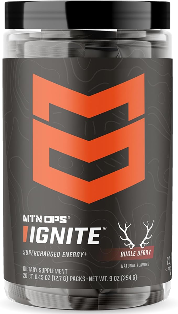 MTN OPS Ignite Trail Packs Energy Drink Powder, Gluten Free Nootropic Supplement Drink Mix, L