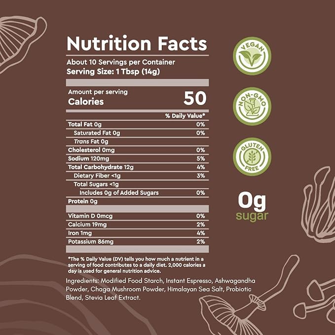 360 Nutrition Instant Mushroom Coffee with Chaga Superfood Mushroom and Prebiotics, Probiotics for