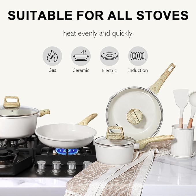 GiPP Ceramic Pots and Pans Set Non Stick - 17 Pcs Nonstick Cookware Set, Non-toxic Healthy Kitchen