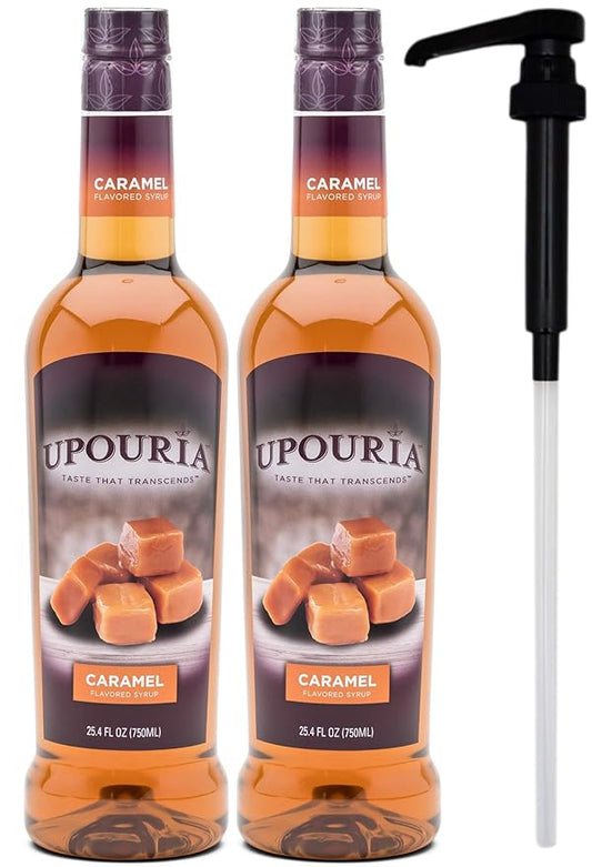 Upouria Caramel Coffee Syrup Flavoring, 100% Vegan, Gluten-Free, Kosher, 750ml bottle (Pack of 2)