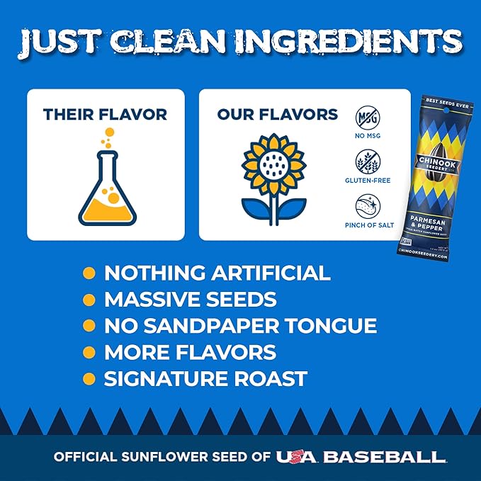Chinook Seedery Roasted Sunflower Seeds to Eat -1.5 oz (Pack of 36) Parmesan & Pepper - Jumbo Low
