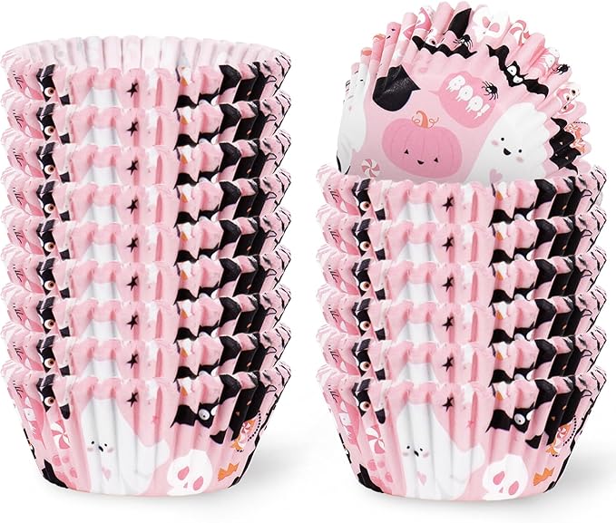 300Pcs Halloween Cupcake Liner Pink Boo Ghost Baking Cup Paper Muffin Cupcake Wrapper for Trick or
