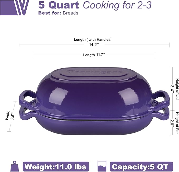 Enameled Cast Iron Sourdough Bread Oven, Dutch Oven, Loaf Cast Iron Bread Pan for Homemade Bread