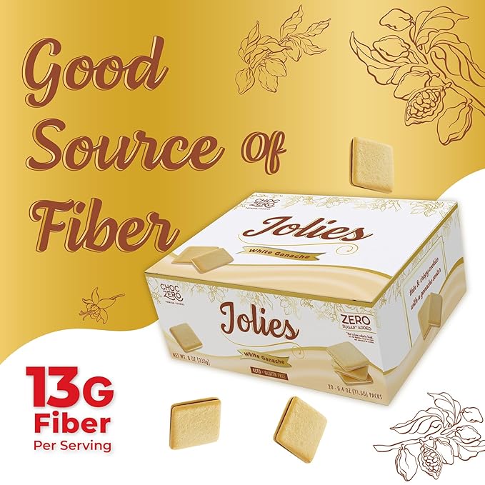 ChocZero Chocolate Cookies, White Chocolate Jolies, Gluten Free, No Added Sugar, 20 Crispy