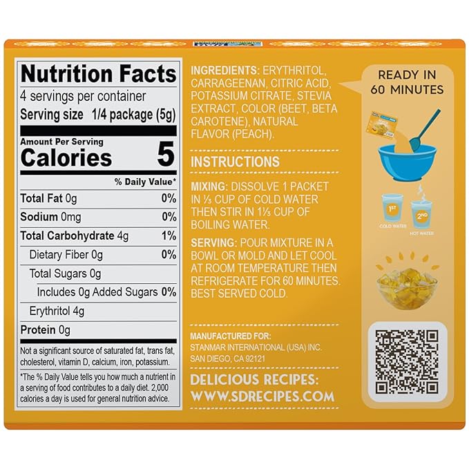 Simply Desserts Sugar-Free Peach Jel, 6-Pack - Vegan Dessert, Keto Snacks, Diabetic Friendly &