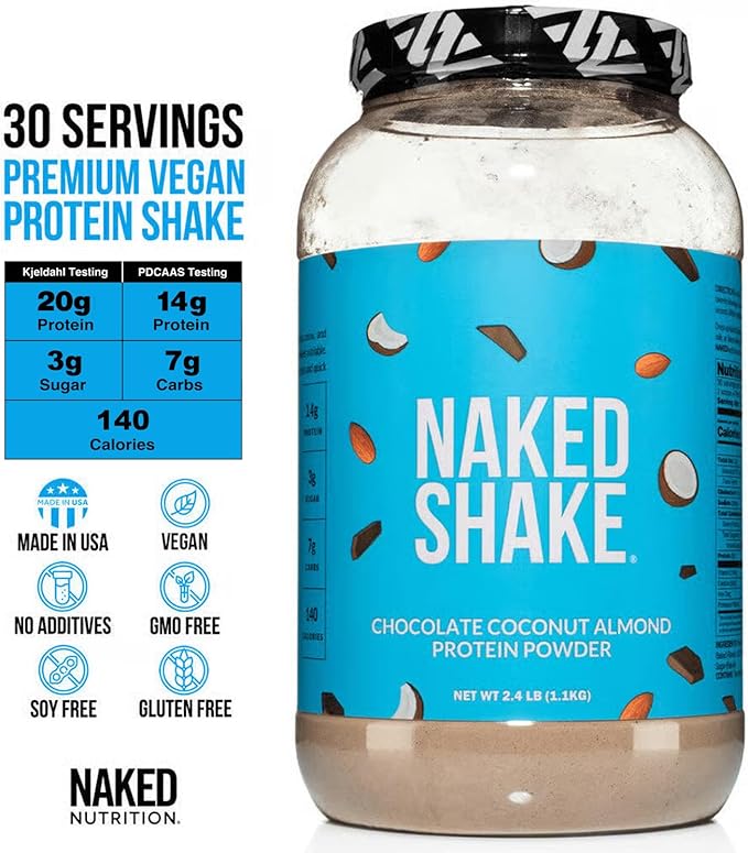 NAKED Shake - Chocolate Coconut Almond Protein Powder - Flavored Plant Based Protein from US &