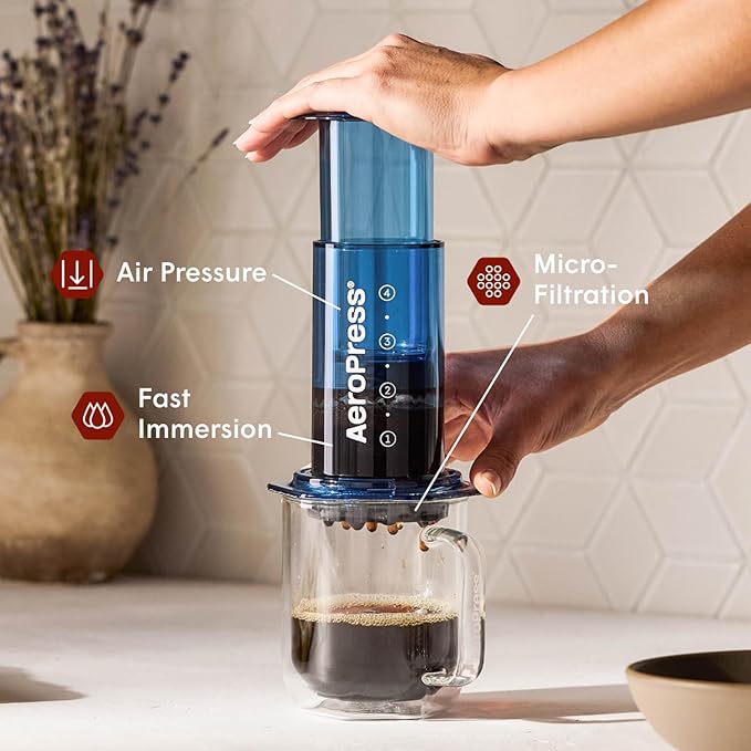 AeroPress Clear Blue Coffee Press – 3 In 1 Brew Method Combines French Press, Pourover, Espresso