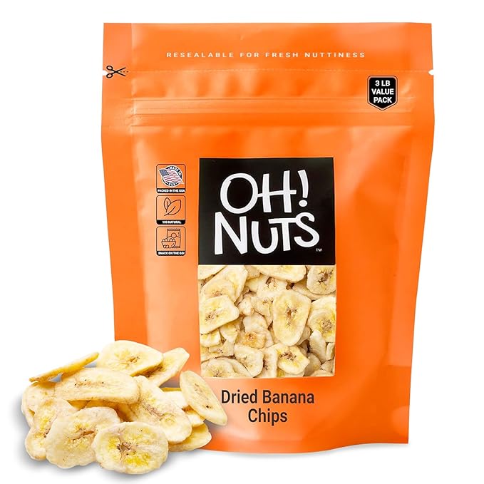 Oh! Nuts Dried Banana Chips - 3 lb - Dried Fruit Slices - Light Sugar Added - Dehydrated Fruit