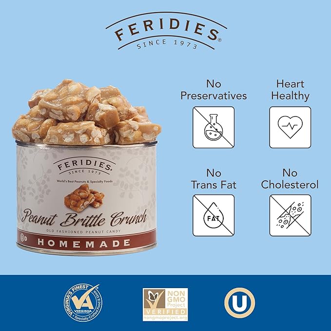FERIDIES Unique Candy Nut Tins Homemade Peanut Brittle Crunch, Top Grade Virginia Peanuts, No
