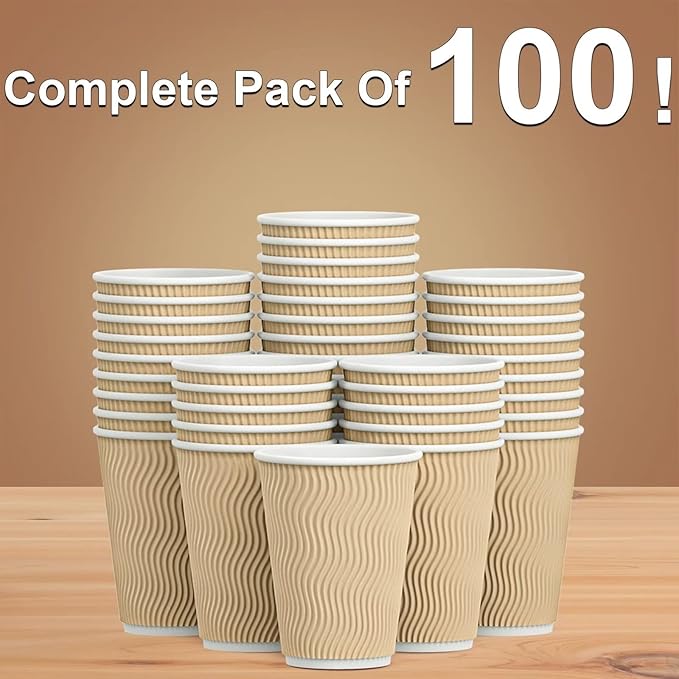 Hot Paper Cups_12 oz Disposable Insulated Corrugated Sleeve Ripple Wall Paper Cup 100 pcs,12oz Cups