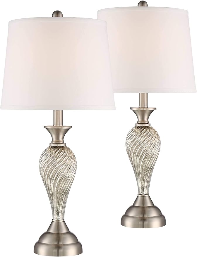 Regency Hill Arden 25" High Modern Table Lamps Set of 2 Table Top Dimmer Silver Brushed Nickel