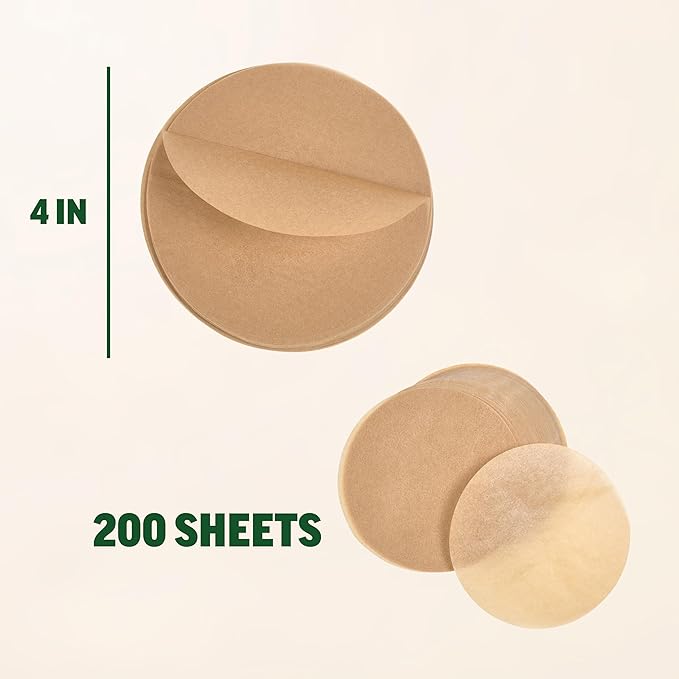 Zenlogy 4 Inch Small Parchment Paper Rounds (200 Sheets) - Unbleached, Pre-cut, High Heat, Round