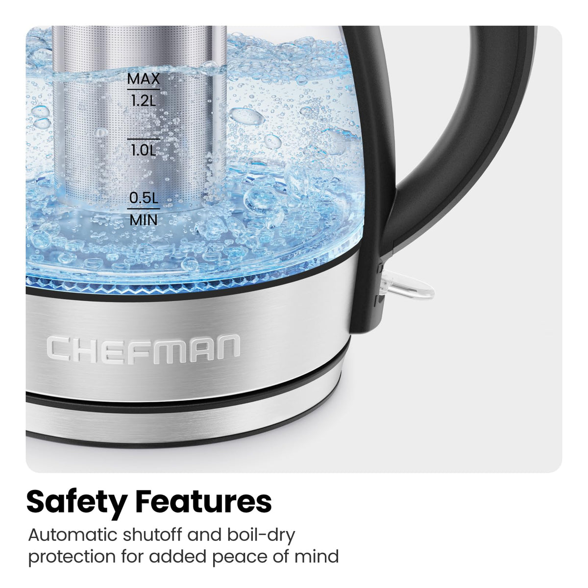 CHEFMAN Electric Kettle - 1.2L 1500W Hot Water Tea Pot with Infuser, BPA Free, Auto Shut Off