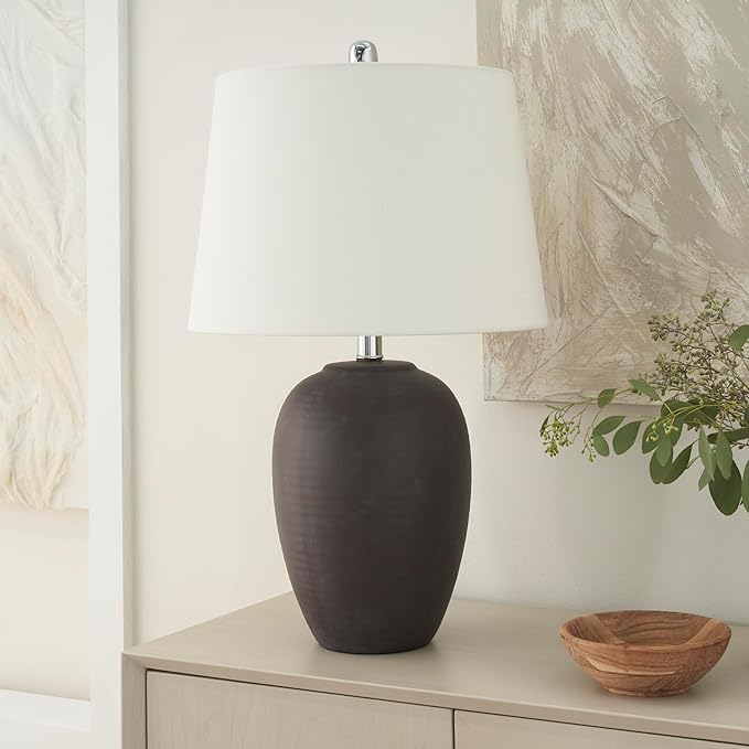 Nourison Home 23" Dark Purple Distressed Ceramic Pot Table Lamp for Bedroom, Living Room, Dining