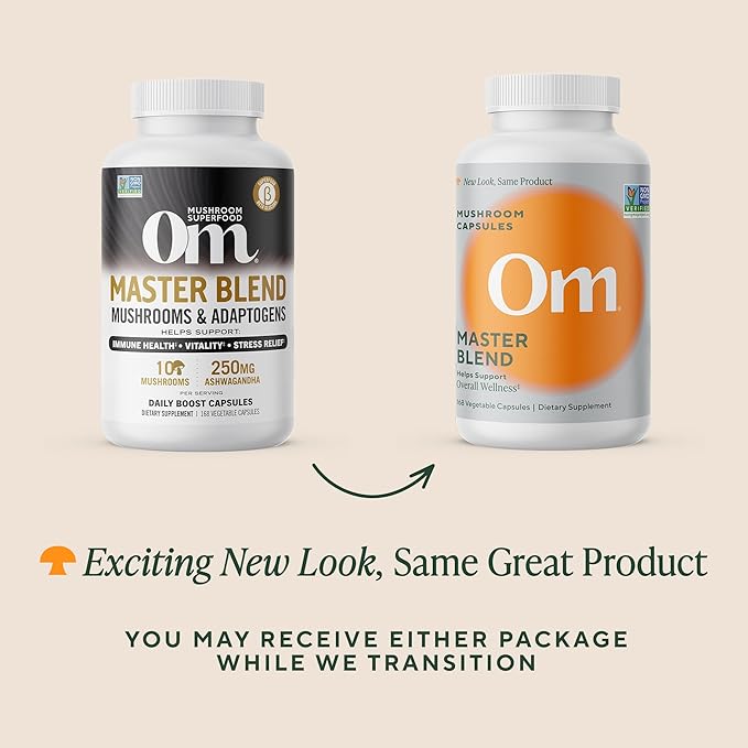 Om Master Blend Mushroom Capsules - Organic Mushroom Supplement with 10 Mushrooms and Ashwagandha