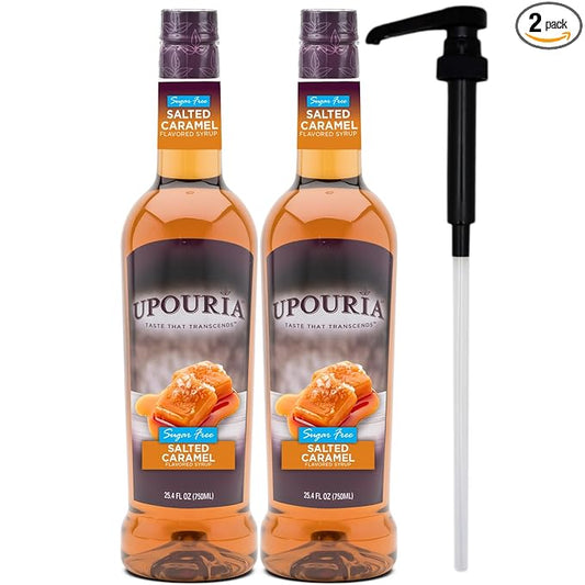 UPOURIA Sugar Free Salted Caramel Flavored Syrup (2) 750 ml Bottles