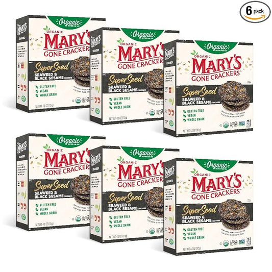 Mary's Gone Crackers Super Seed Crackers, Seaweed & Black Sesame, 4 Ounce (Pack of 6), Organic