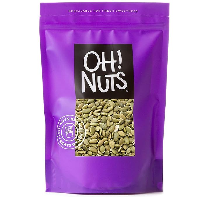 Oh! Nuts Pumpkin Seeds - Roasted Salted - 3 lb - No Shell Pepitas - Packed in New York Zip-Seal Bag