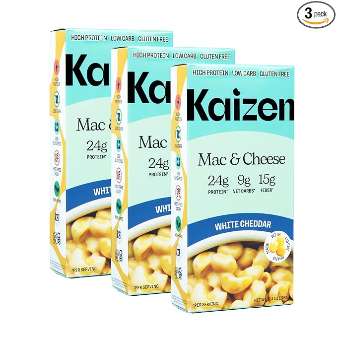 Kaizen High Protein White Cheddar Mac & Cheese - Low Carb, Keto Friendly, High Fiber, Gluten-Free