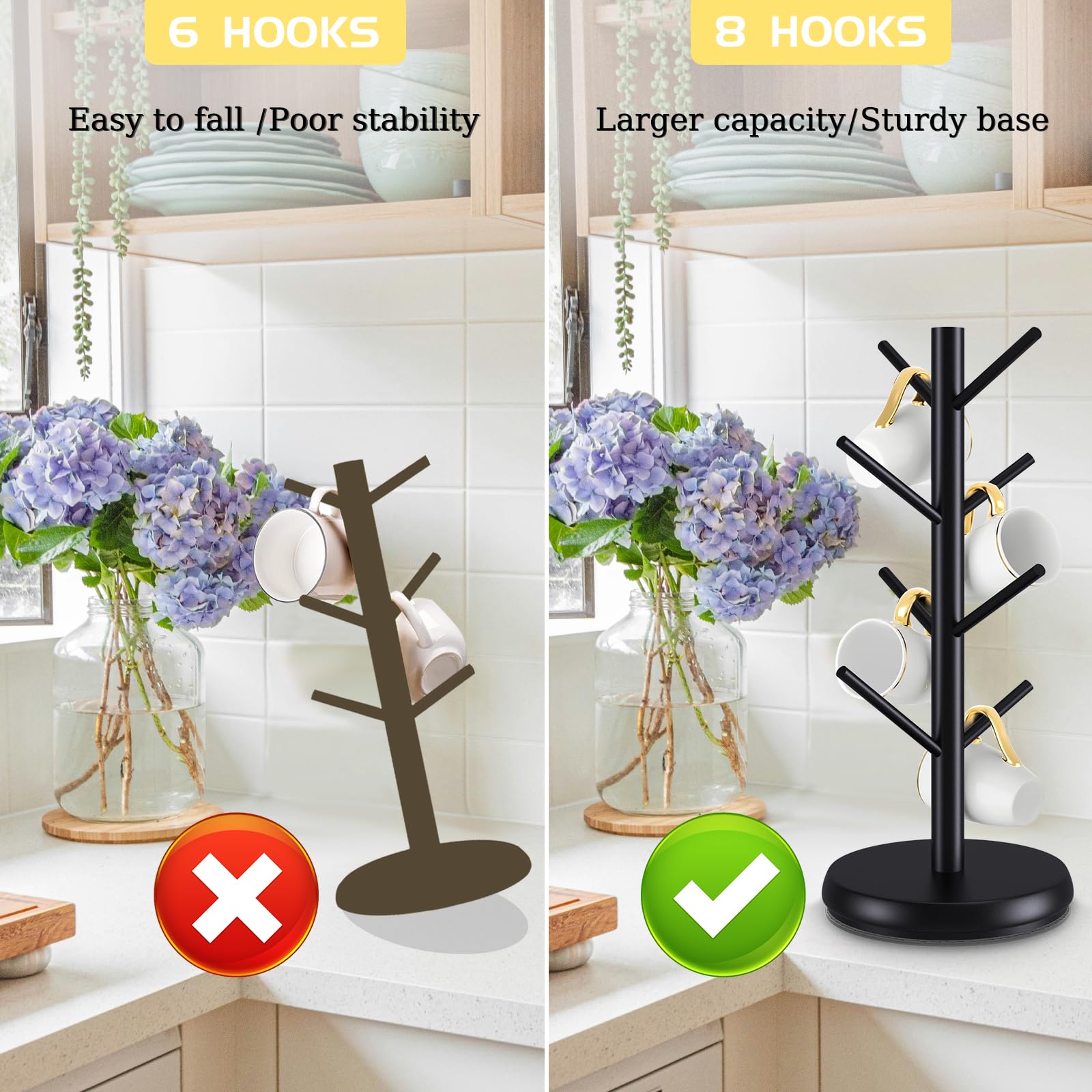 ZYZWTG Rotating Mug Tree, 8-Hook Coffee Mug Holder for Countertop