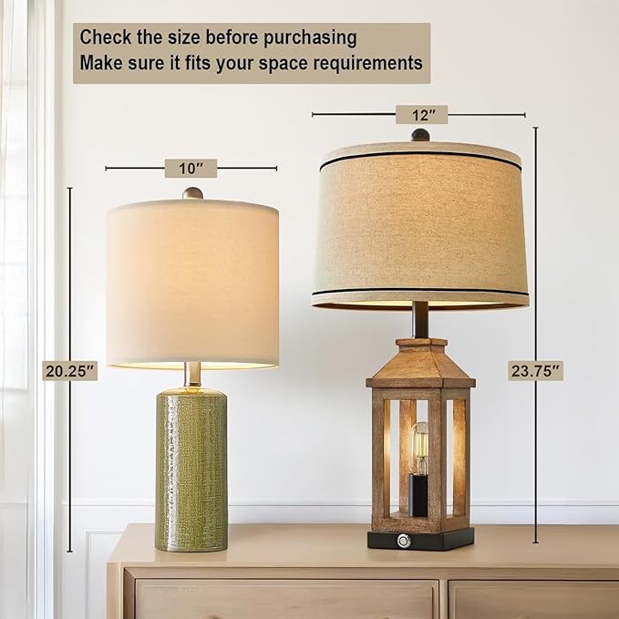 20.25" Small Single Table Lamp for Bedroom Modern Ceramic Nightstand Lamp Farmhouse Bedside Lamp