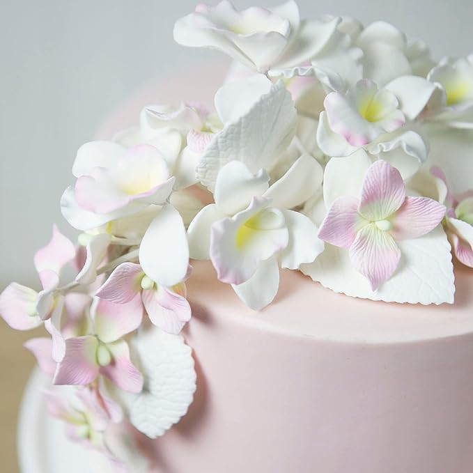 Global Sugar Art Hydrangea Leaves Sugar Cake Flowers Small White, 15 Count by Chef Alan Tetreault